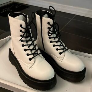 Never worn, brand new white combat boots